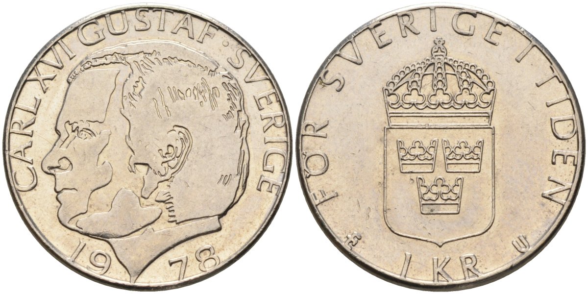 Швеция 1 крона 1978 Карл XVI Густав (1973- ) KM 852 медь плакированная медно-никелем UNC 4582-447