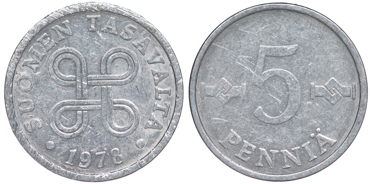 ФИНЛЯНДИЯ 5 ПЕННИ 1978 KM 45а алюминий 3334-1063