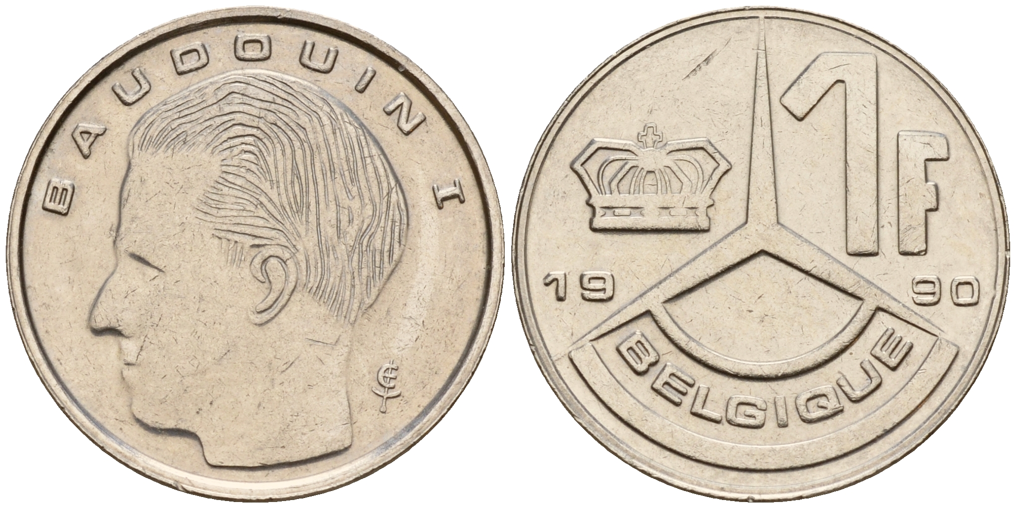 Бельгия 1 франк 1990 Belgique, Бодуэн I (1951-1993) KM 170 железо плакированное никелем    4598-121