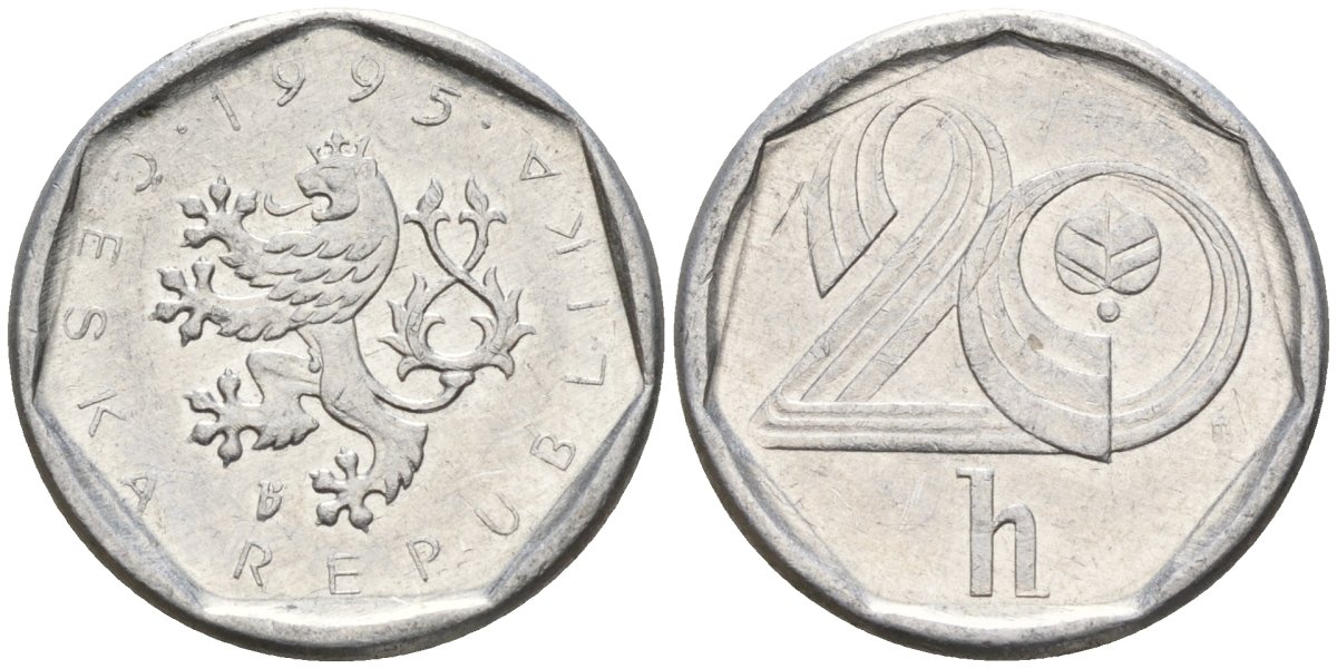 Чехия 20 геллеров 1995 KM 2.1 алюминий 4154-616