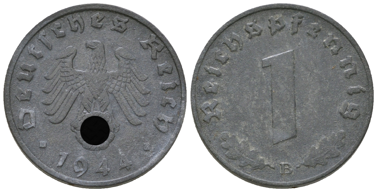 Германия 1 рейхспфенниг 1944 B KM 97, J. 369 цинк 4668-1146