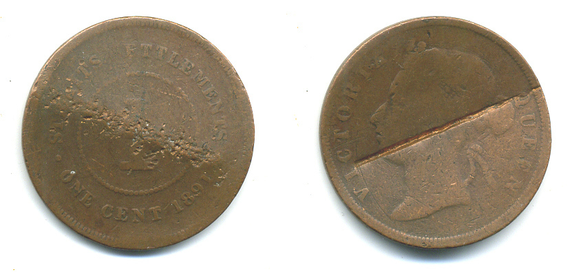 Стрейтс-Сетлментс 1 цент 1891 Виктория (1837-1901) KM 16 медь 4383-744
