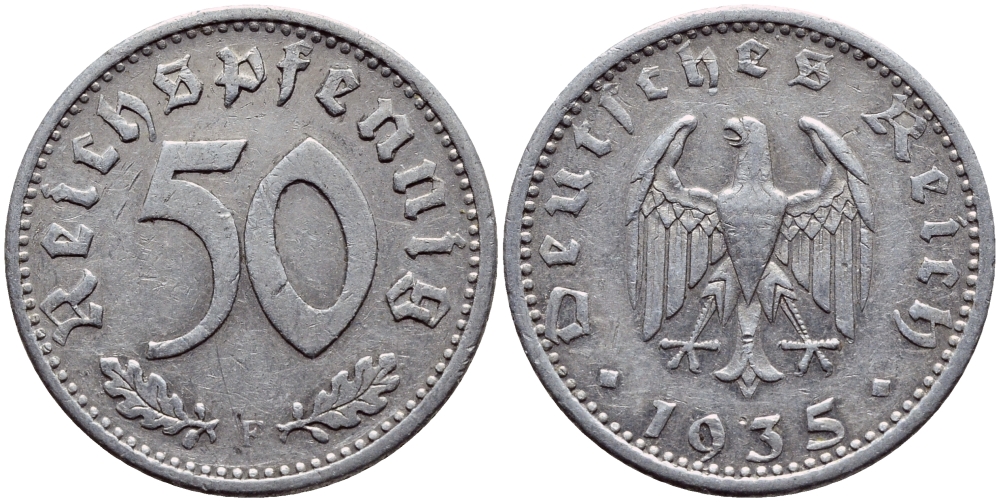 Германия 50 рейхспфеннигов 1935 F KM 87, J.368 алюминий 4391-1147