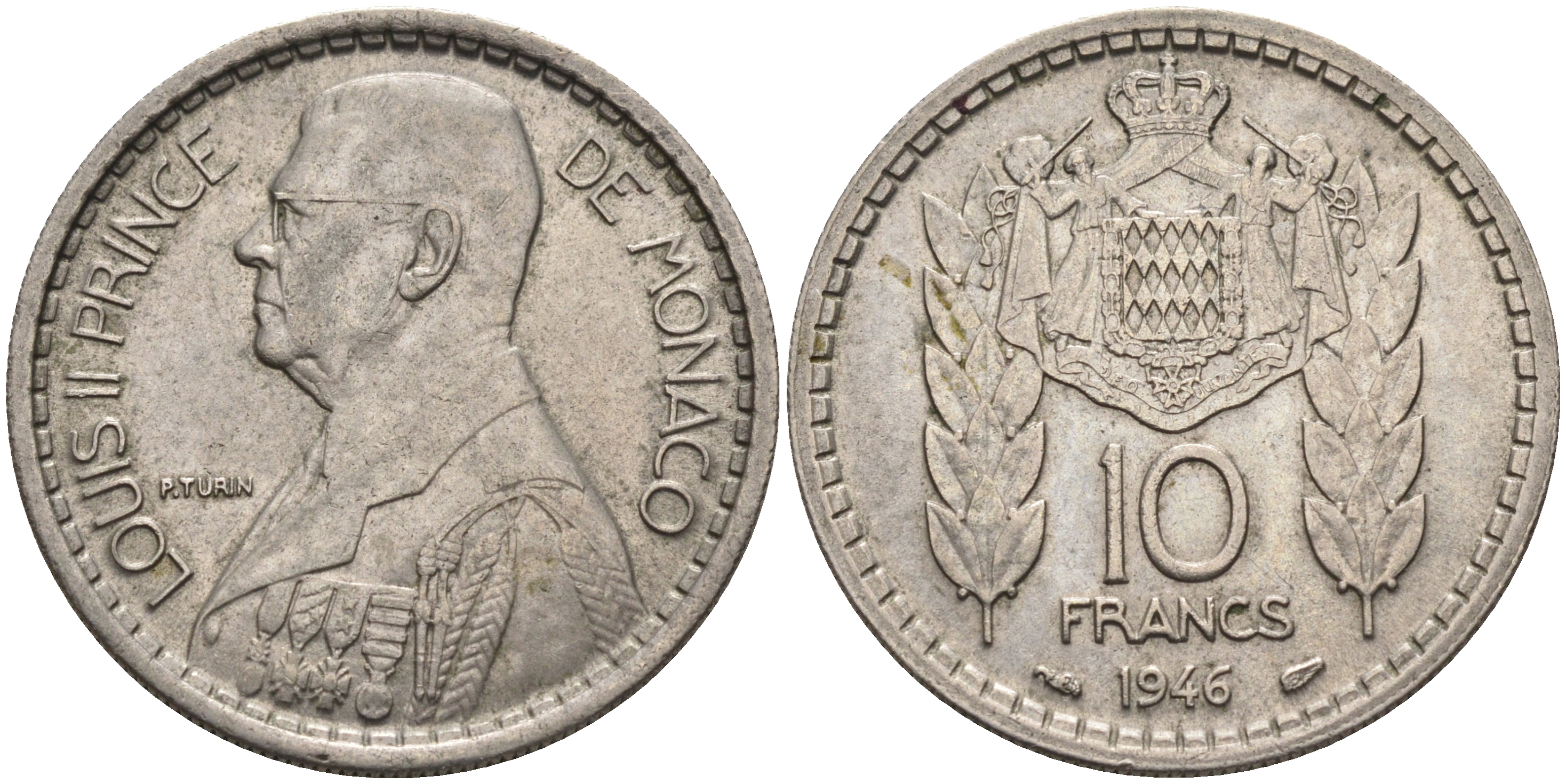 Монако 10 франков 1946 Луи II (1922-1949) KM 123 медно-никель    4142-111