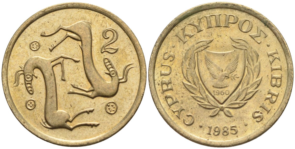 Кипр 2 цента 1985 KM 54.2 никель латунь 4174-1239