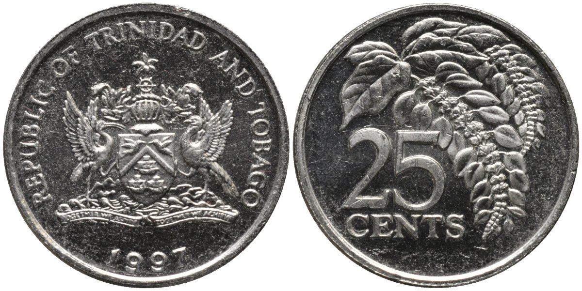 Тринидад и Тобаго 25 центов 1997 цветок дикая пуансеттия KM 32 медно-никель 4577-1254