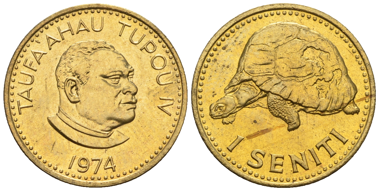 Тонга 1 сенити 1974 король Тауфа’ахау Тупоу IV (1967-2006), черепаха KM 27 a латунь  UNC  220-1061