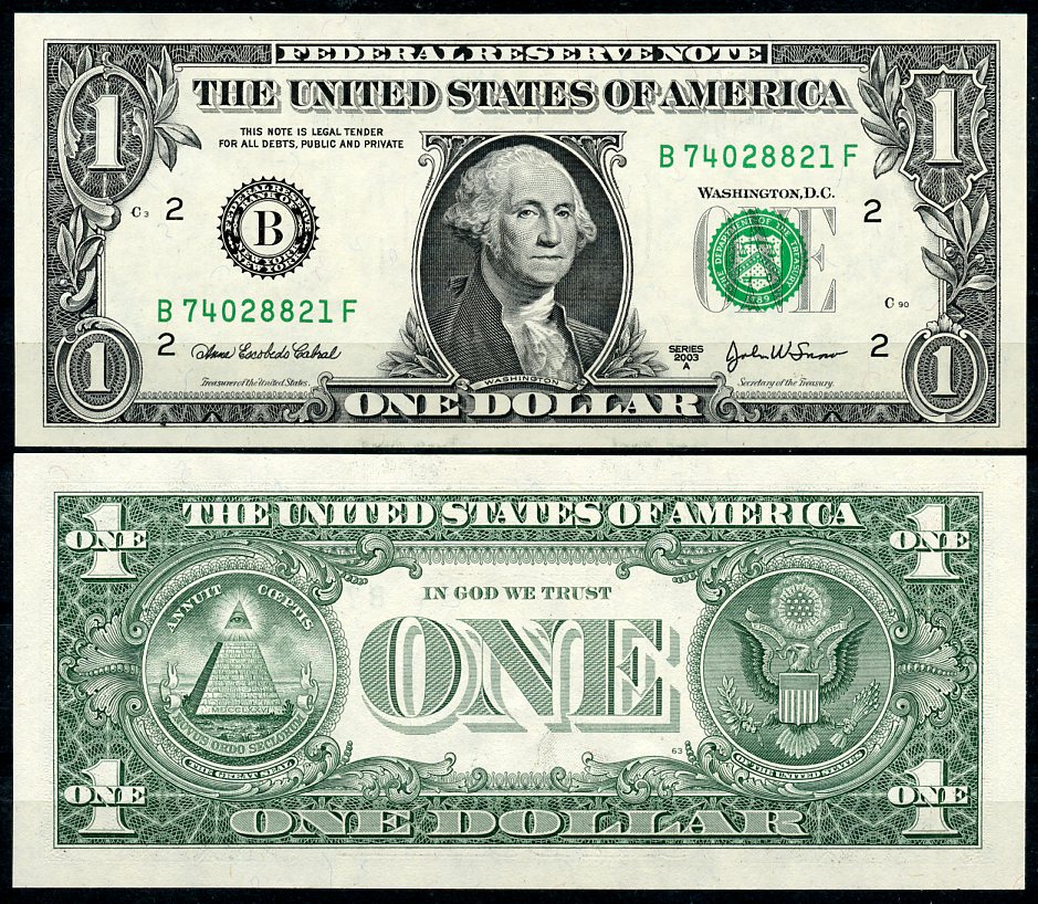 США 1 доллар 2003 серия A, Джордж Вашингтон, Cabral, Snow Pick 515 b бумага бумага  UNC (пресс) 7202-42-3