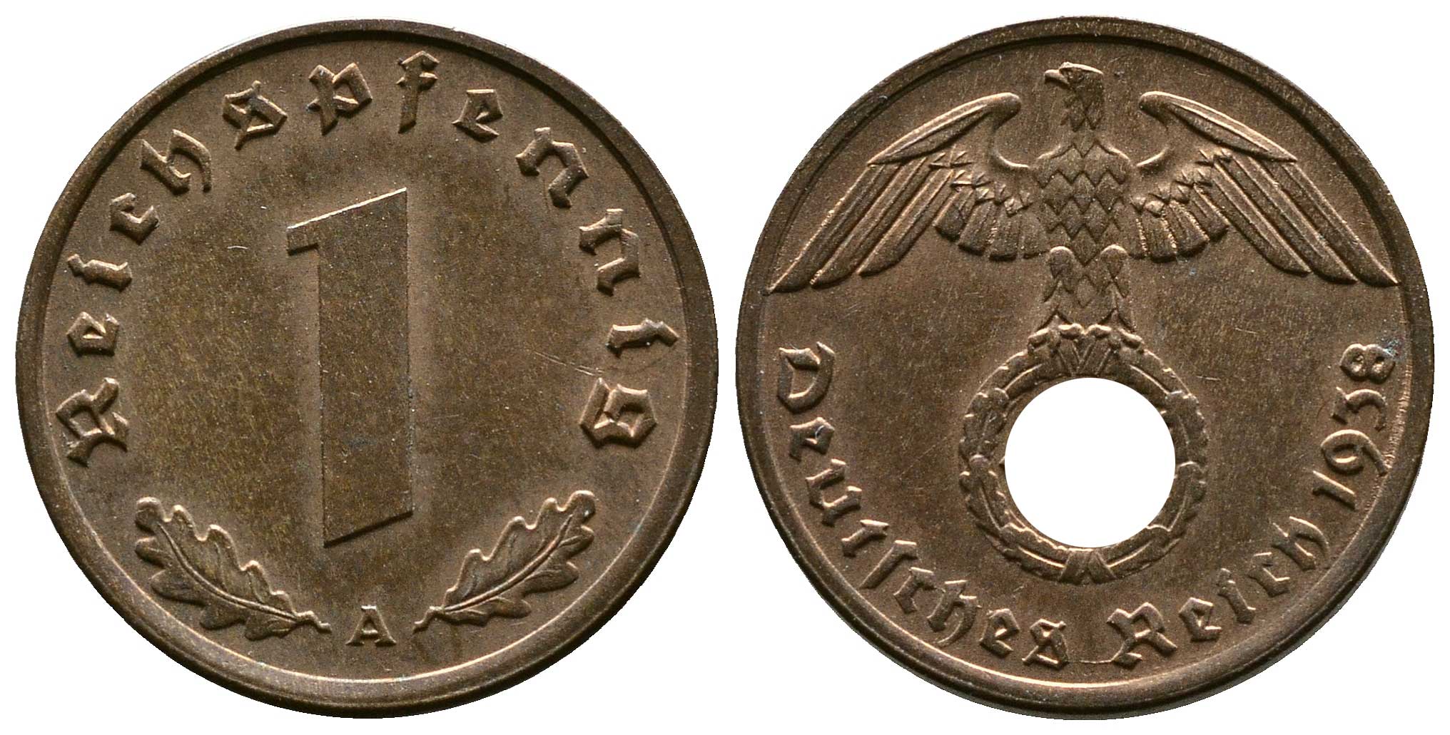 Германия 1 рейхспфенниг 1938 A KM 89, J. 361 бронза    220-245