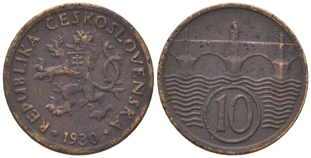 Чехословакия 10 геллеров 1930 KM 3 медь цинк 4136-1055