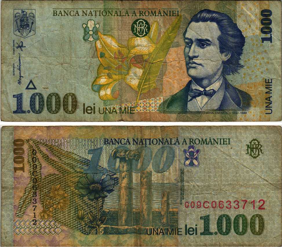 Румыния 1000 леев 1998 Михай Эминеску, форт Истрии Pick 106 бумага 7487-47-3-2