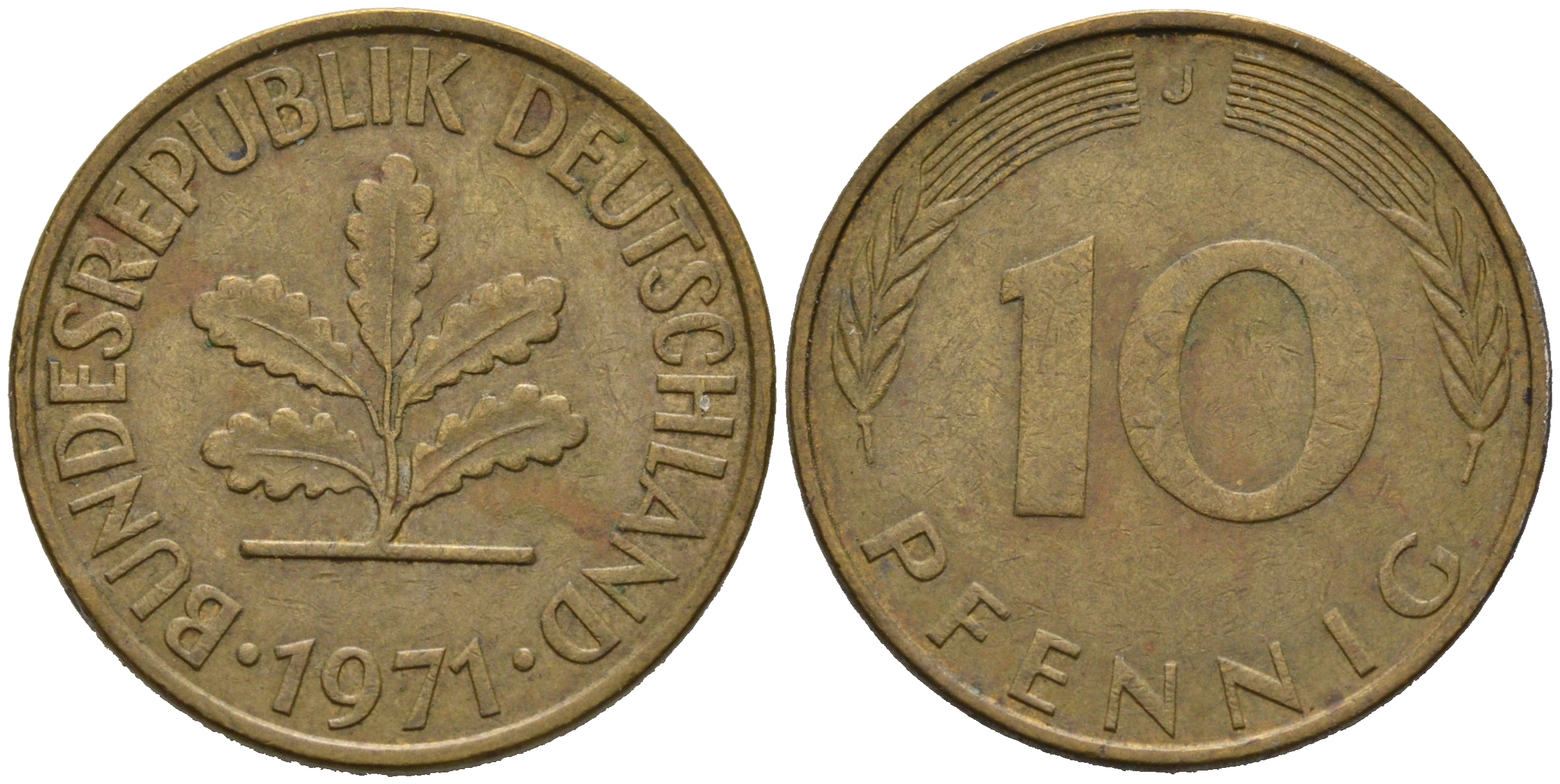 ФРГ 10 ПФЕННИГОВ 1971 J KM 108, J. 383 сталь плакированная латунью 75-632