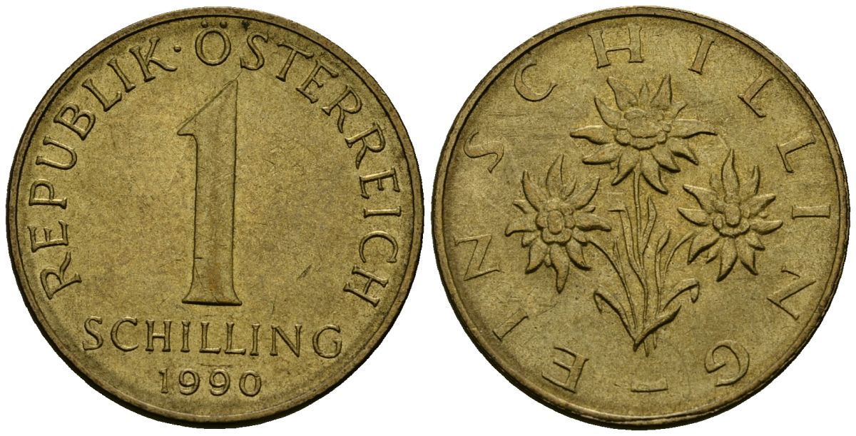 Австрия 1 шиллинг 1990 KM 2886 алюминиевая бронза 4135-221