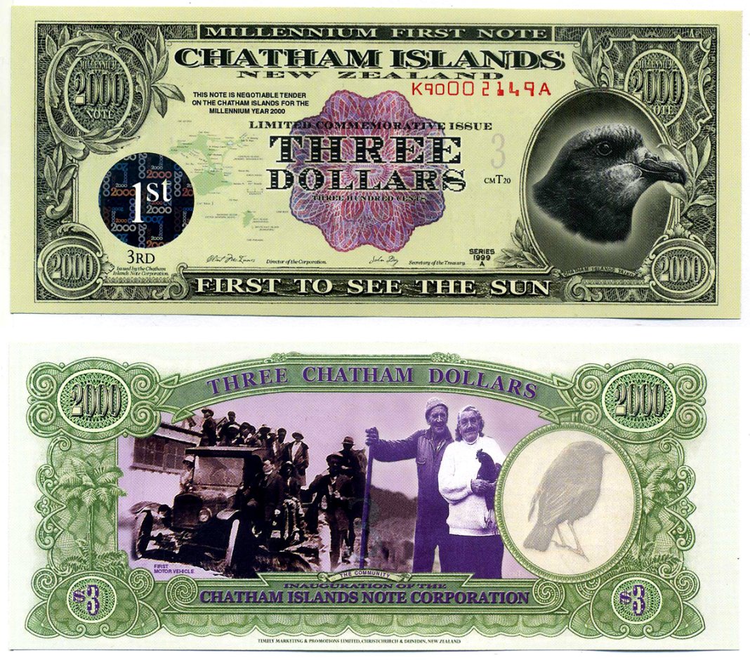 Новая Зеландия, Остров Чатем 3 доллара 1999 пластик UNC (пресс) 7547-4-1-2