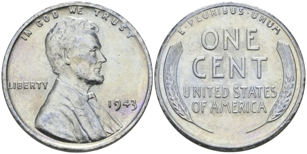 США 1 цент 1943 S (Сан-Франциско), Авраам Линкольн KM 132 a сталь плакированная цинком 96-1155
