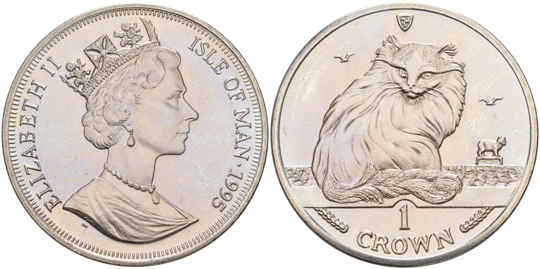Остров Мэн 1 крона 1995 турецкая кошка КМ 446 медно-никель UNC 73-914