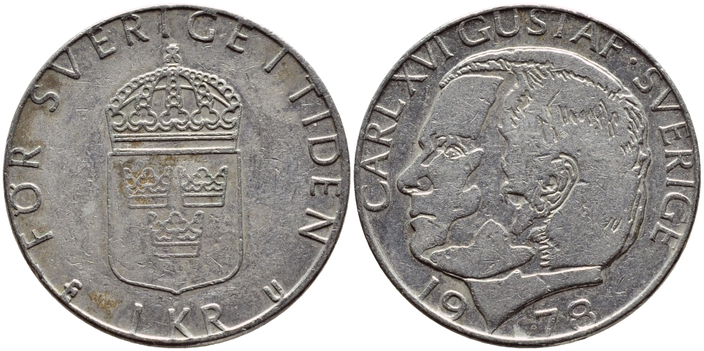 Швеция 1 крона 1978 Карл XVI Густав (1973- ) KM 852 медь плакированная медно-никелем 4397-856