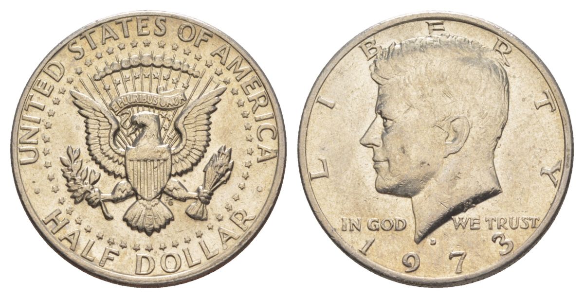 США 1/2 доллара (50 центов) 1973 Джон Кеннеди KM 202b медь плакированная медно-никелем aUNC 4536-413