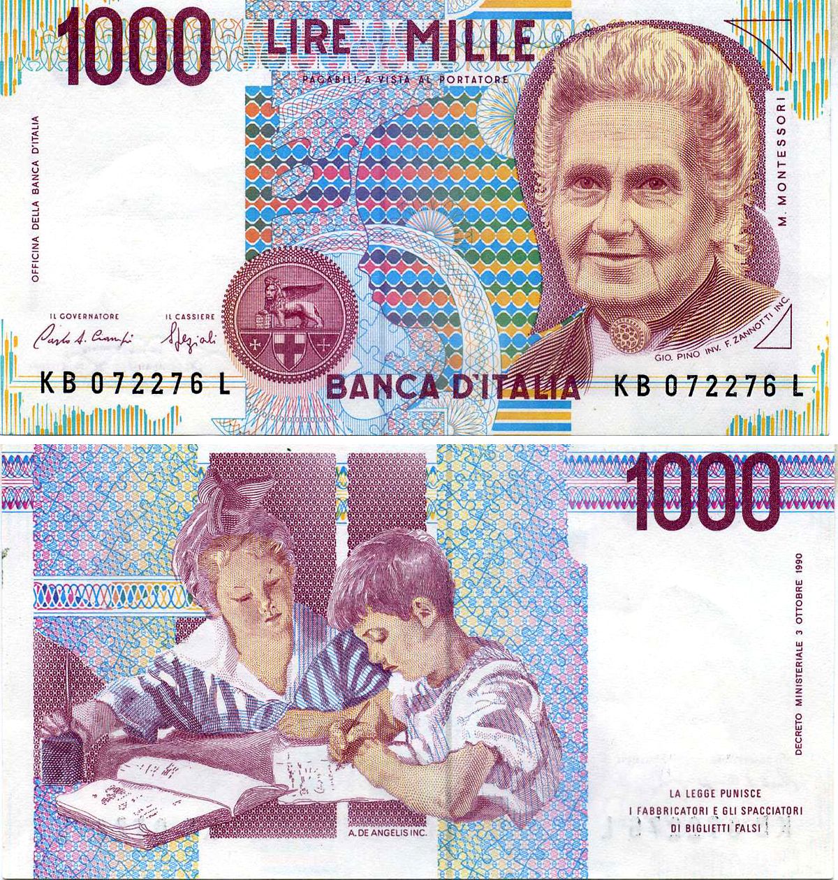 Италия 1000 лир 1990 Pick 114 a бумага aUNC 8622-21-2-2