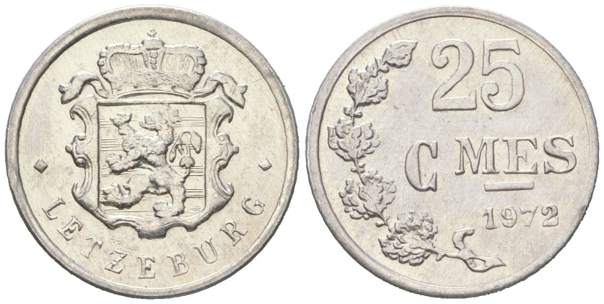 Люксембург 25 сантимов 1972 Герцог Жан (1964-1999) KM 45a алюминий aUNC 4154-317