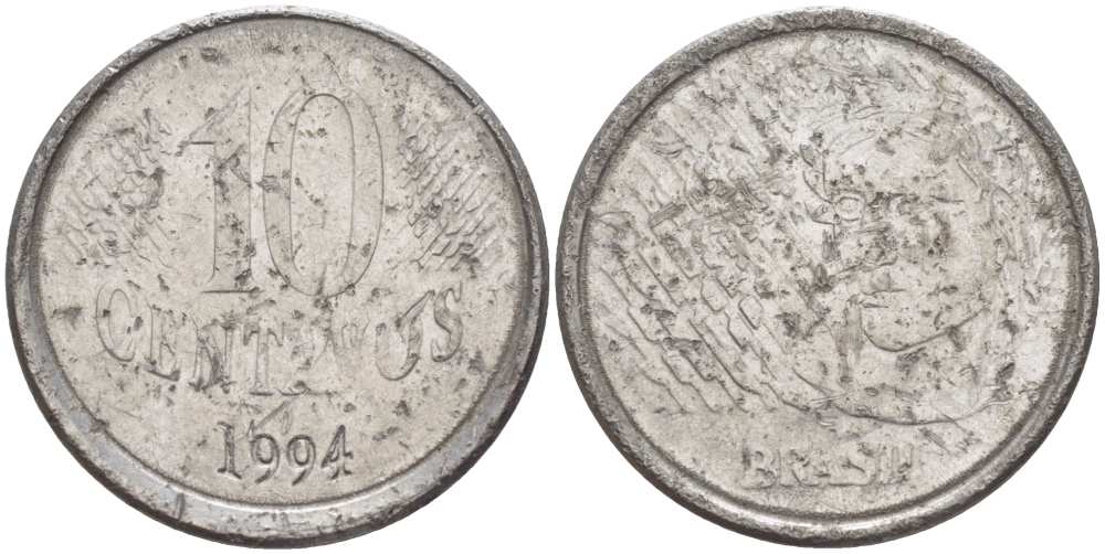 Бразилия 10 сентаво 1994 голова свободы KM 633 нержавеющая сталь 56-1025