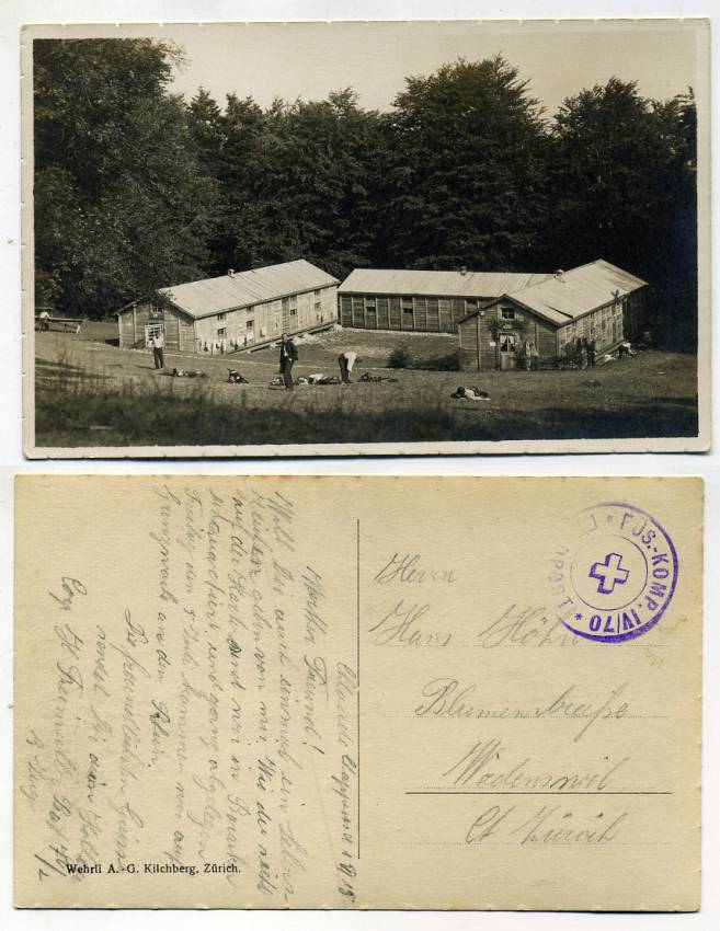 ШВЕЙЦАРИЯ ОТКРЫТКА 1915 I-АЯ МИРОВАЯ ВОЙНА, ГОСПИТАЛЬ ДЛЯ РАНЕННЫХ, КИЛХБЕРГ, ПИСЬМО бумага 153-21-12