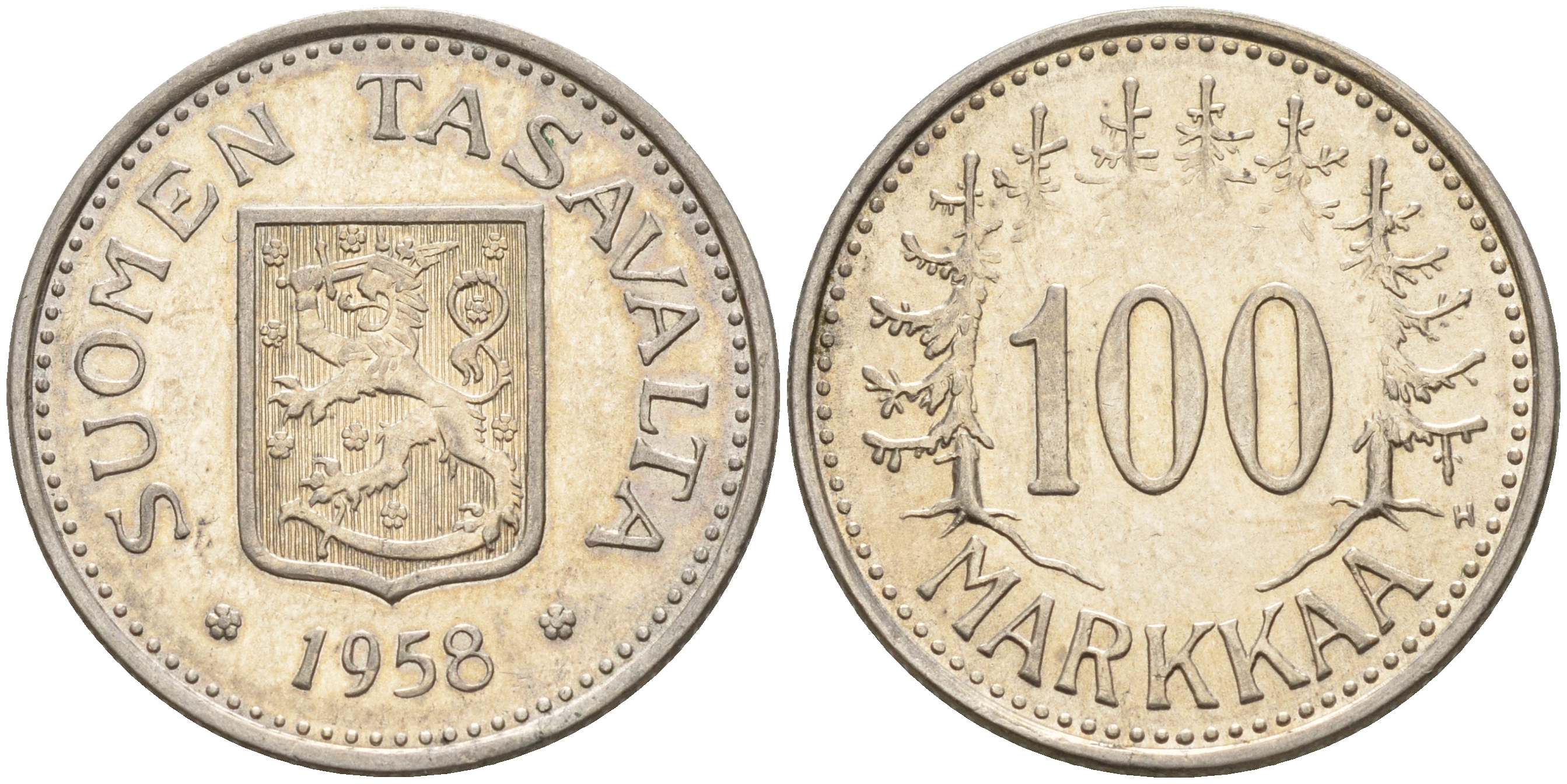 Финляндия 100 марок 1958 H KM 41 серебро    4155-152