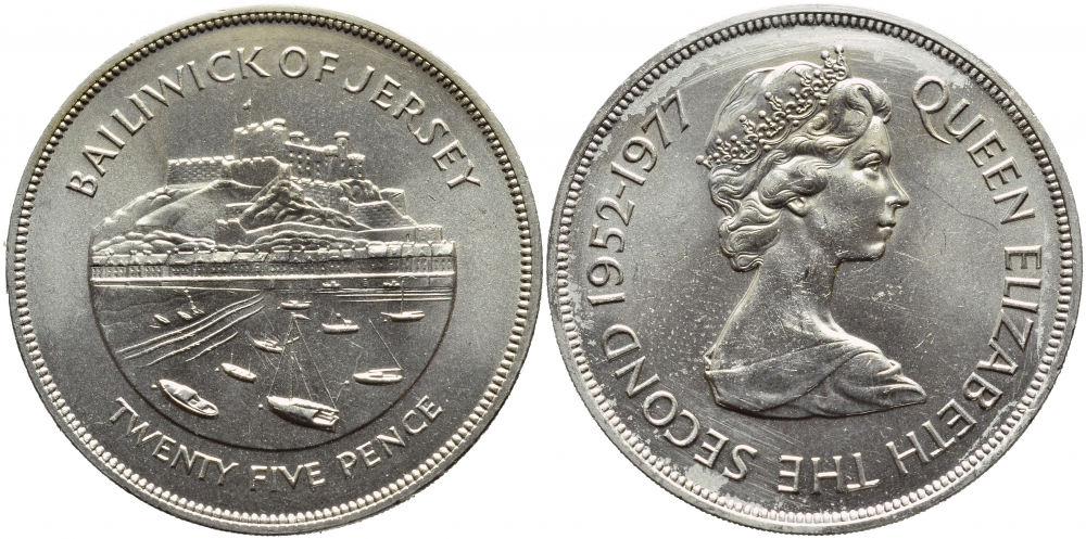 Джерси 25 пенсов 1977 25 лет правления Елизаветы II KM 44 медно-никель UNC 4386-611