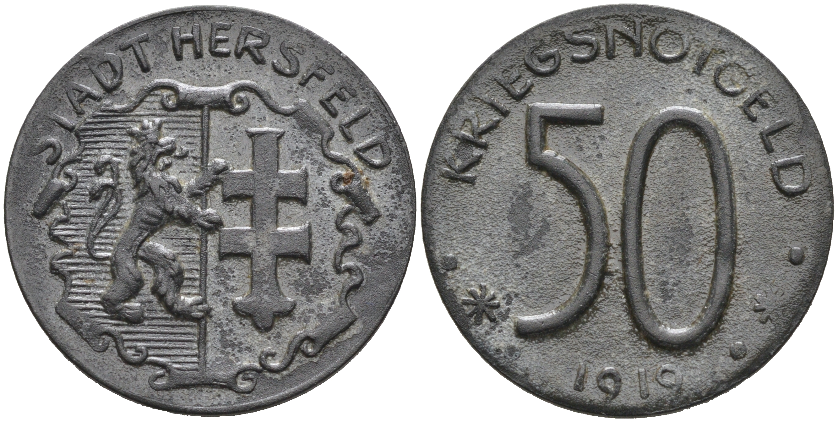 БАД-ХЕРСФЕЛЬД 50 ПФЕННИГОВ 1919 КРИГСНОТГЕЛЬД, НОТГЕЛЬД цинк 75-1423