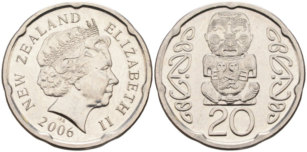 Новая Зеландия 20 центов 2006 Елизавета II (1952-2022), идол Пукаки KM 118а никелированная сталь 4579-1152