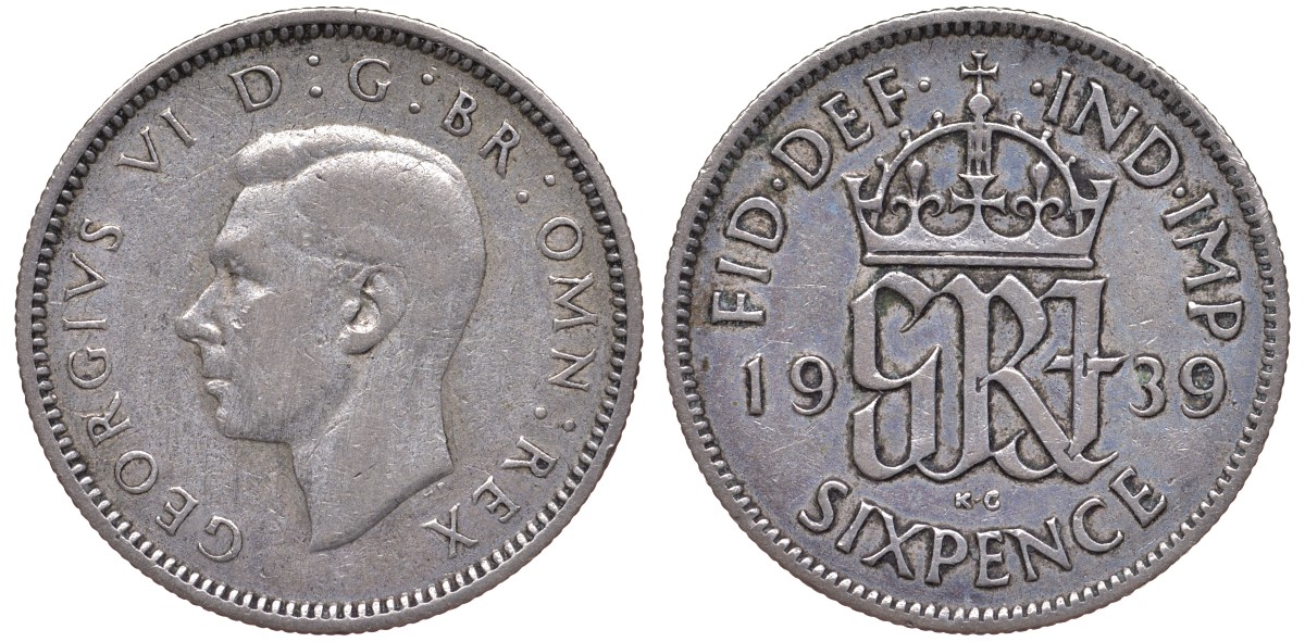 Великобритания 6 пенсов 1939 Георг VI (1936-1952) KM 852, Spink 4084 серебро 4124-736