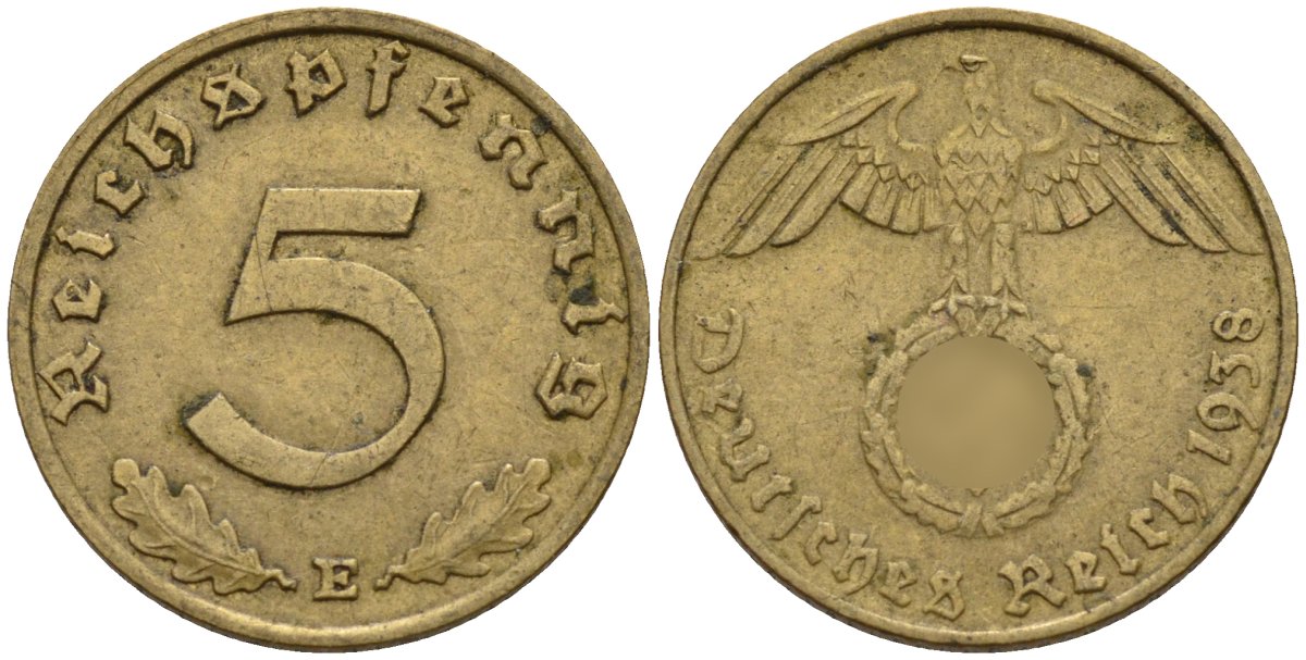 Германия 5 рейхспфеннигов 1938 E KM 91, J. 363 алюминиевая бронза 4151-851