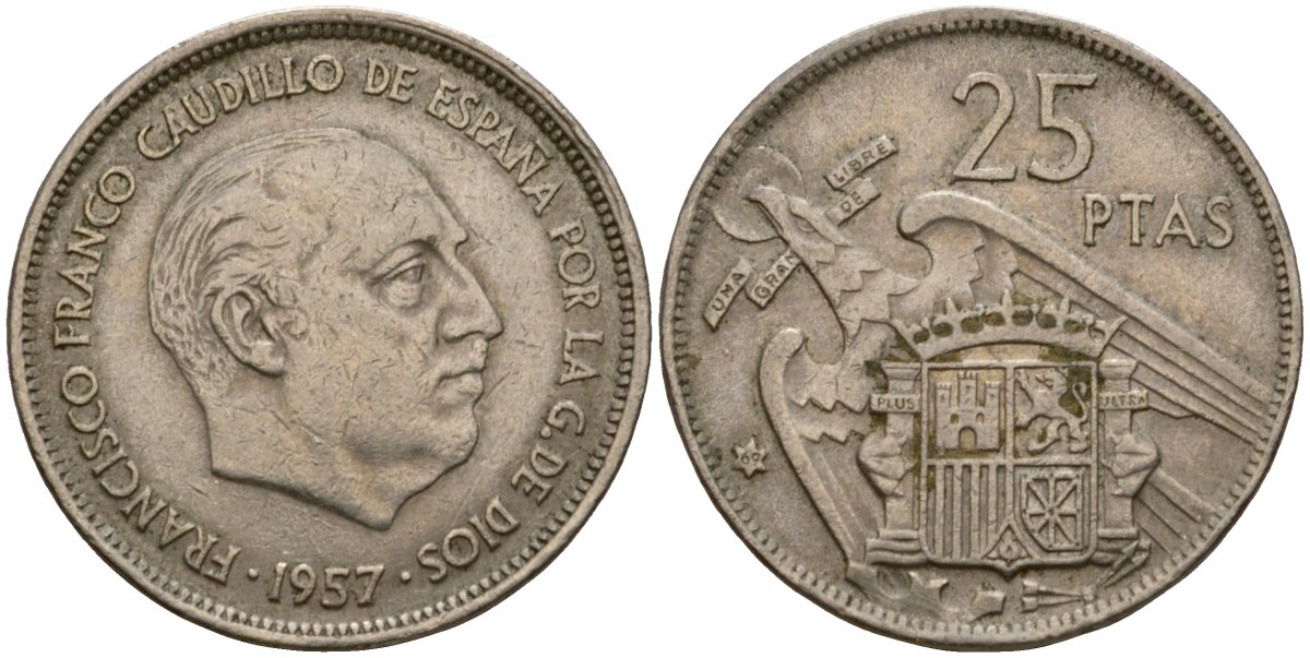 Испания 25 песет 1957 (69) KM 787 медно-никель 92-856