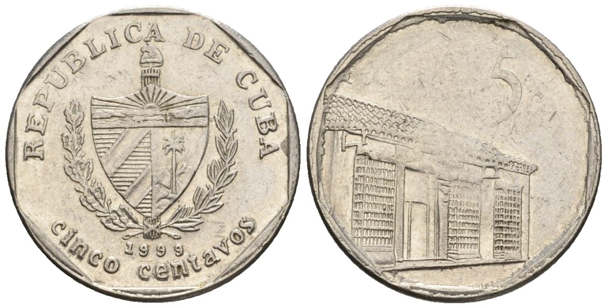 Куба 5 сентаво 1999 KM 575.2, Schoen 713, JMA MC19 сталь плакированная никелем 4115-938