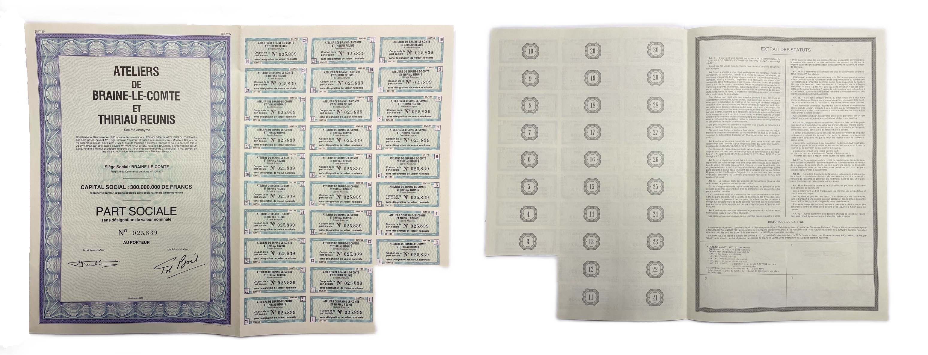 Бельгия, Braine-le-Comte облигация на предъявителя 1983 28 купонов бумага 49-94-1-2