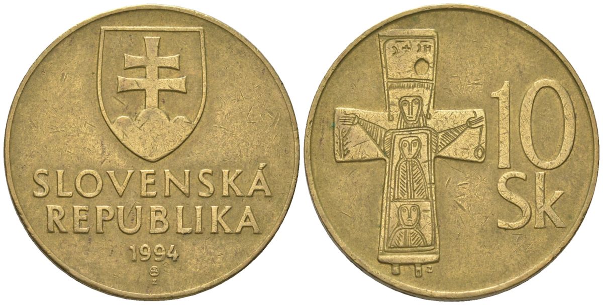 Словакия 10 крон 1994 MK KM 11.1 латунь 4584-254