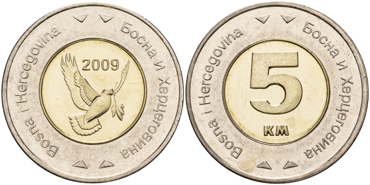 Босния и Герцеговина 5 конвертируемых марок 2009 KM 120 биметалл UNC M58-14