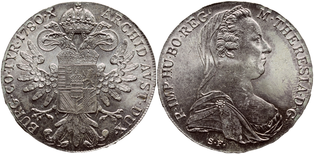 Австрия 1 талер 1780 SF, Мария Терезия, официальный рестрайк KM Т1 серебро UNC 633-623