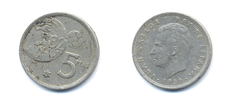 Испания 5 песет 1982 чемпионат мира по футболу 1982 KM 817 медно-никель 54-1841