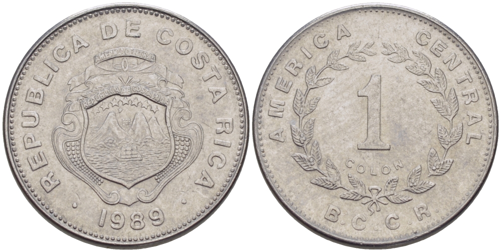 КОСТА-РИКА 1 КОЛОН 1989 с KM 210.2 нержавеющая сталь 67-1036