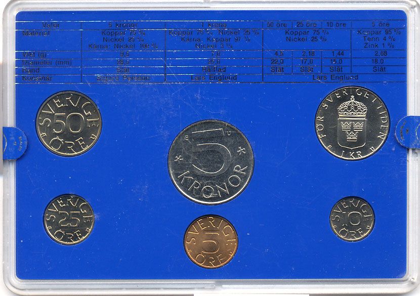 Швеция набор монетного двора из 6 монет 1980 в пластике, Карл XVI Густав (1973- ) KM MS15 UNC 4-3-6-124