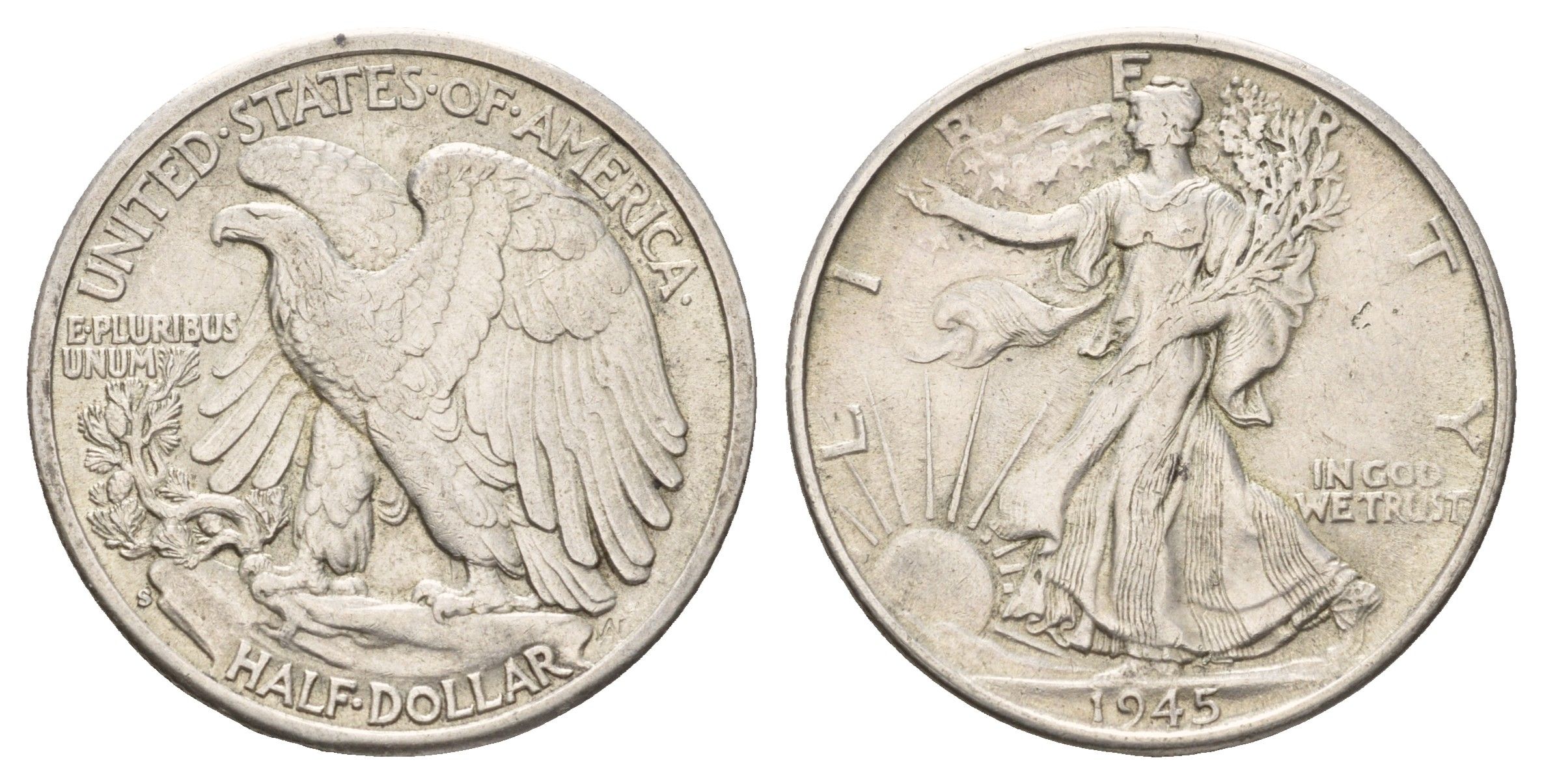 США 1/2 доллара (50 центов) 1945 S KM 142 серебро 3711-422