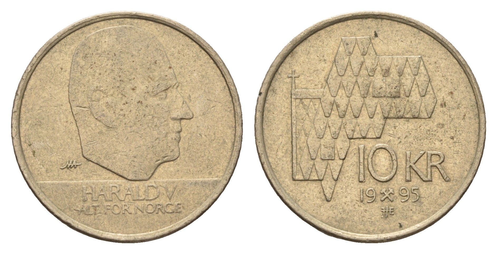 Норвегия 10 крон 1995 Харальд V (1991-) KM 457 никель латунь 4637-135