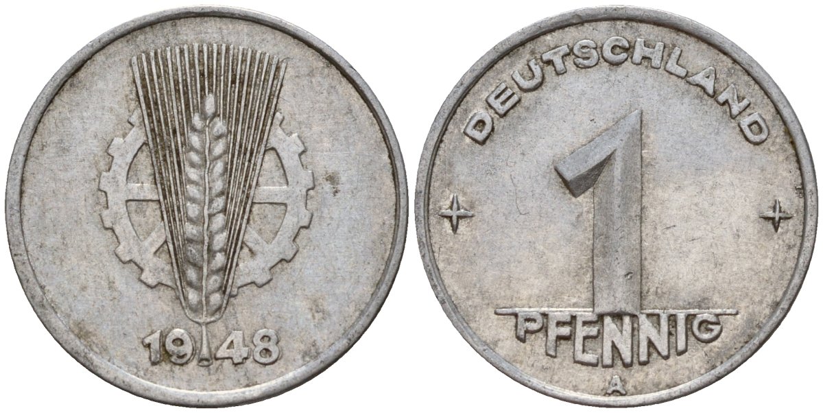 ГДР 1 пфенниг 1948 A KM 1 алюминий 192-969