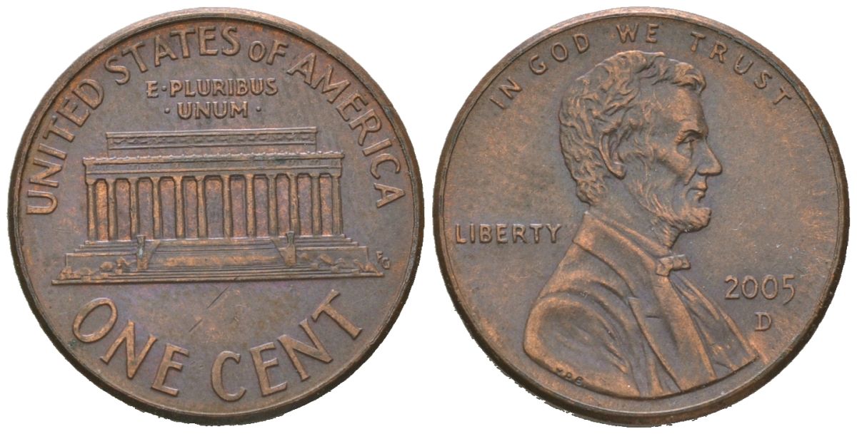 США 1 цент 2005 D KM 201b цинк плакированная медью 4580-737