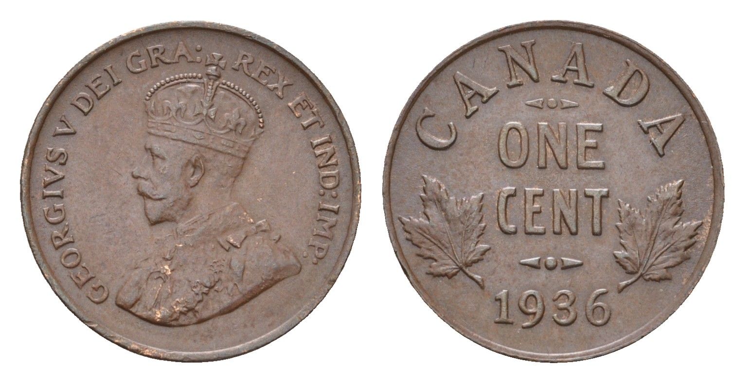 Канада 1 цент 1936 Георг V (1910-1936) KM 28 бронза 4679-651