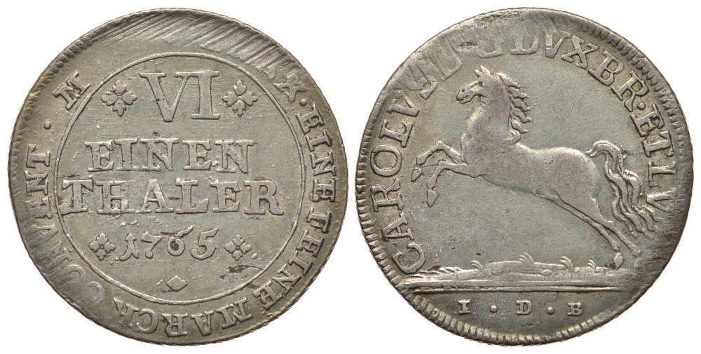 Брауншвейг-Вольфенбюттель 1/6 талера 1765 IDB, вес 5,11 гр. КМ 971 серебро 413-313