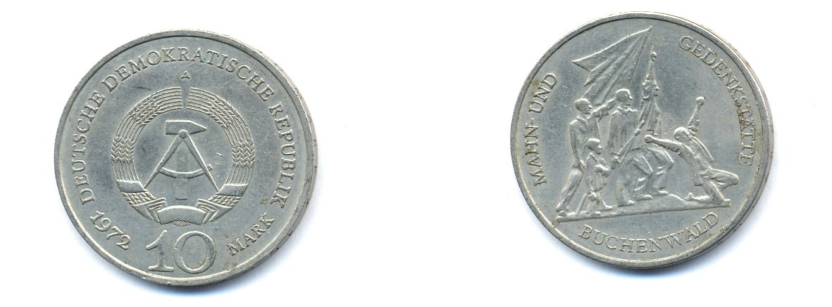 ГДР 10 марок 1972 A, мемориал Бухенвальда KM 38, J. 1539 медно-никель 3333-321