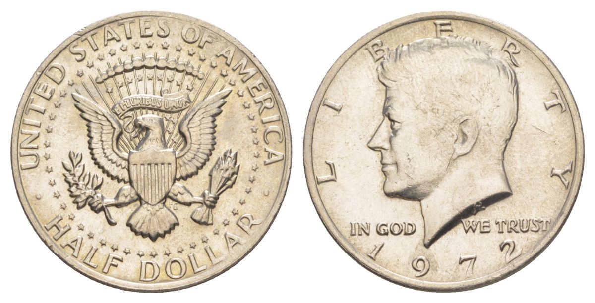 США 1/2 доллара (50 центов) 1972 Джон Кеннеди KM 202b медь плакированная медно-никелем aUNC 4144-1112