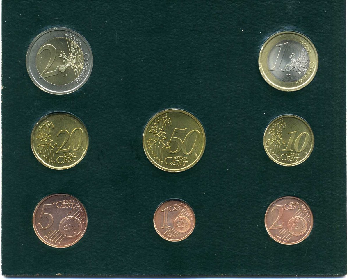 Ватикан евронабор из 8 монет 2005 Папа Иоанн Павел II, в оригинальном буклете KM MS 111 биметалл UNC 7-1-1-11